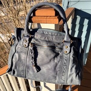 VTG TANO Leather Y2K Medium Tote Le City Bag Blue Braided Zip Top Shoulder NWT